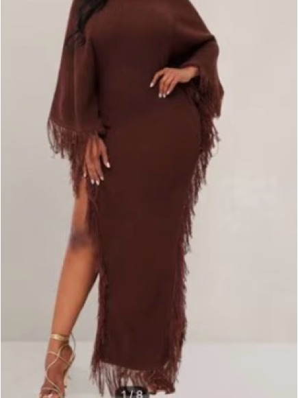 Brown Fringe Maxi Dress - Women Dresses